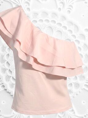 Petal & Pup One-Shoulder Ruffle Top in Light Pink